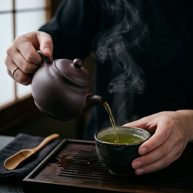 急須から茶碗へ注がれるお茶