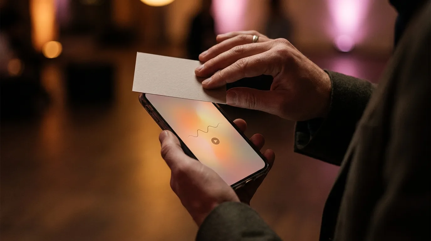 カードをスマートフォンにかざし、特典のボイスが再生される様子