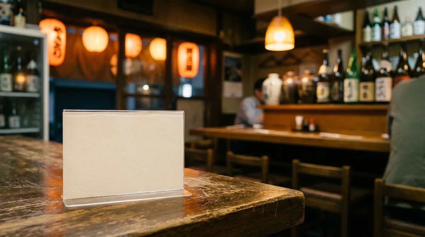 居酒屋のカウンターに置かれたカード